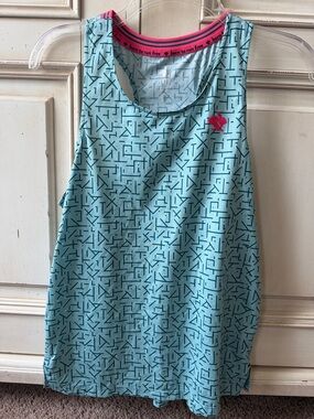 Light Teal Printed Tank Top with Pink Accent - Activewear